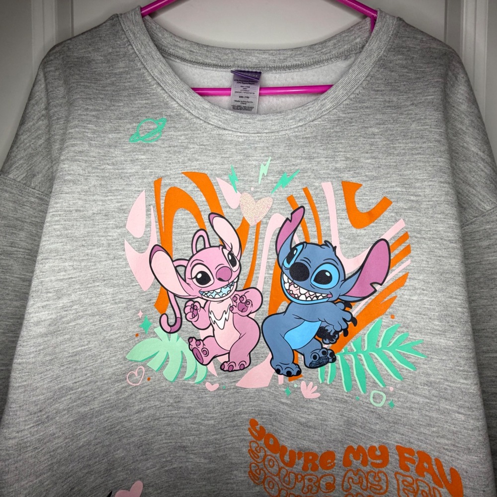 Disney Stitch Angel Grey Graphic Womens Sweatshirt XXL You're My Fav Pullover